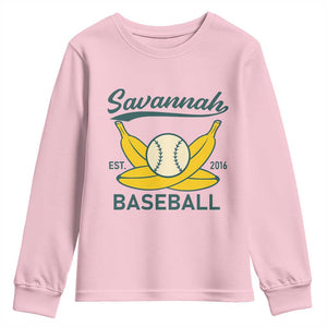 Retro Savannah Baseball Est. 2016 Youth Sweatshirt Funny Banana and Ball Vintage Sports TS02 Light Pink Print Your Wear