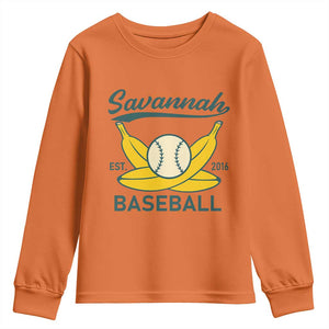 Retro Savannah Baseball Est. 2016 Youth Sweatshirt Funny Banana and Ball Vintage Sports TS02 Orange Print Your Wear