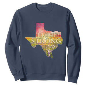 Hill Country Strong Texas Sweatshirt Sunset Bluebonnet Resilience TS02 Navy Print Your Wear