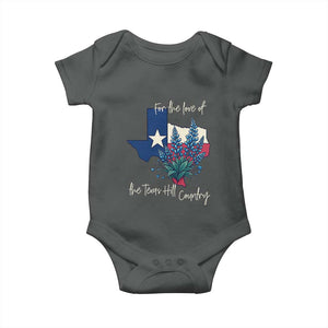For the Love of the Texas Hill Country Baby Onesie Bluebonnet Floral Patriotic Flag TS02 Dark Heather Print Your Wear