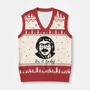 Funny Do It Lady V-Neck Knit Sweater Vest Mustache Guy Meme Parody TS02 Beige Red Print Your Wear