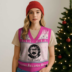 Funny Do It Lady V-Neck Knit Sweater Vest Mustache Guy Meme Parody TS02 Hot Pink Print Your Wear
