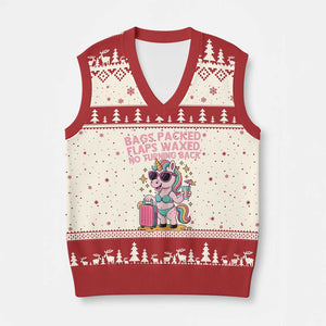 Funny Girls Trip Unicorn V-Neck Knit Sweater Vest Bags Packed Flaps Waxed No Turning Back Bikini Vacation Bachelorette TS02 Beige Red Print Your Wear