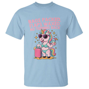 Funny Girls Trip Unicorn T Shirt Bags Packed Flaps Waxed No Turning Back Bikini Vacation Bachelorette TS02 Light Blue Print Your Wear