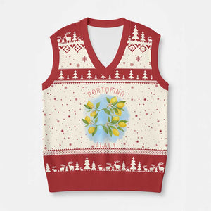 Portofino Italy Lemons V-Neck Knit Sweater Vest Vintage Coastal Europe Travel Summer Vibe Aesthetic TS02 Beige Red Print Your Wear