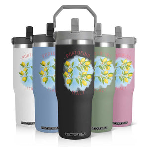 Portofino Italy Lemons Flip Straw Tumbler Vintage Coastal Europe Travel Summer Vibe Aesthetic TS02 Print Your Wear