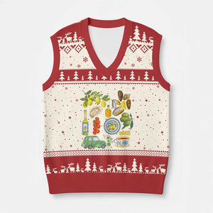 Italian Summer Scrapbook V-Neck Knit Sweater Vest Limoncello Seafood Coastal Italy La Dolce Vita TS02 Beige Red Print Your Wear