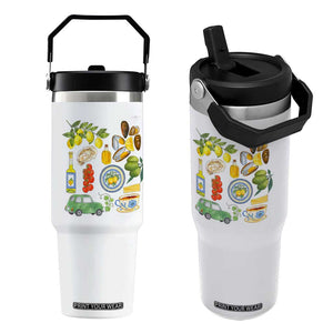Italian Summer Scrapbook Flip Straw Tumbler Limoncello Seafood Coastal Italy La Dolce Vita TS02 One Size: 30 oz White Print Your Wear
