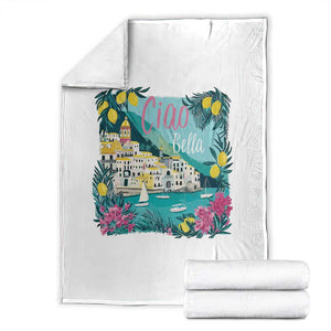 Ciao Bella Italy Amalfi Coast Throw Blanket Lemons and Florals Nostalgic Village TS02 White Print Your Wear