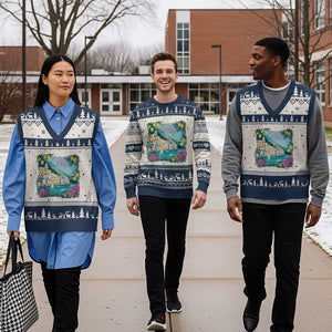 Ciao Bella Italy Amalfi Coast V-Neck Knit Sweater Vest Lemons and Florals Nostalgic Village TS02 Beige Navy Print Your Wear