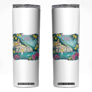 Ciao Bella Italy Amalfi Coast Skinny Tumbler Lemons and Florals Nostalgic Village TS02 White Print Your Wear