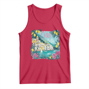 Ciao Bella Italy Amalfi Coast Tank Top Lemons and Florals Nostalgic Village TS02 Red Print Your Wear
