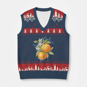 La Dolce Vita Oranges V-Neck Knit Sweater Vest Romantic Italian Citrus Blossom Mediterranean Charm TS02 Navy Red Print Your Wear