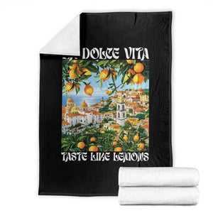 La Dolce Vita Taste Like Lemons Throw Blanket Retro Italian Village Citrus Summer Wanderlusters TS02 Black Print Your Wear