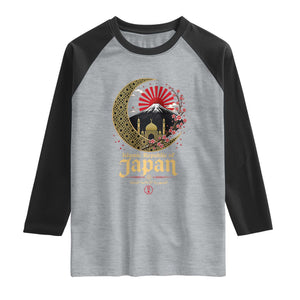 Islamic Republic of Japan Aesthetic Graphic Raglan Shirt Mount Fuji Mosque Cultural Fusion