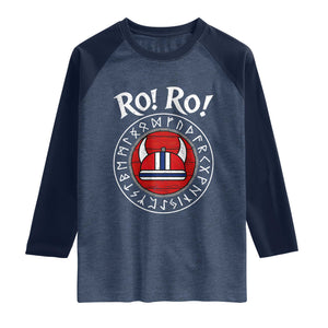 Ro Ro Ro Viking Chant Norway Football Fans Raglan Shirt Norwegian Pride Distressed Norse Runes Shield Patriotic Supporter