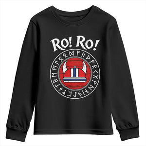 Ro Ro Ro Viking Chant Norway Football Fans Youth Sweatshirt Norwegian Pride Distressed Norse Runes Shield Patriotic Supporter