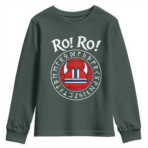 Ro Ro Ro Viking Chant Norway Football Fans Youth Sweatshirt Norwegian Pride Distressed Norse Runes Shield Patriotic Supporter