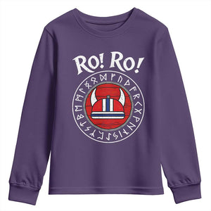 Ro Ro Ro Viking Chant Norway Football Fans Youth Sweatshirt Norwegian Pride Distressed Norse Runes Shield Patriotic Supporter
