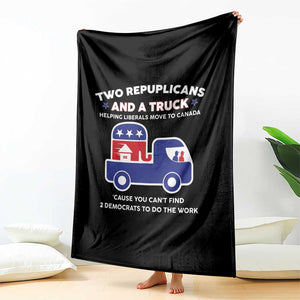 Two Republicans And A Truck Helping Liberals Move To Canada Throw Blanket Funny Elephant Red White and Blue Sarcastic Political TS02 Print Your Wear