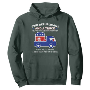 Two Republicans And A Truck Helping Liberals Move To Canada Hoodie Funny Elephant Red White and Blue Sarcastic Political