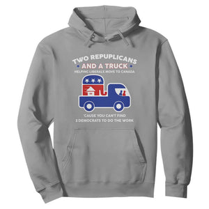 Two Republicans And A Truck Helping Liberals Move To Canada Hoodie Funny Elephant Red White and Blue Sarcastic Political
