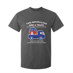 Two Republicans And A Truck Helping Liberals Move To Canada T Shirt For Kid Funny Elephant Red White and Blue Sarcastic Political