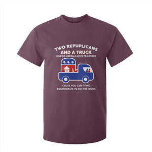 Two Republicans And A Truck Helping Liberals Move To Canada T Shirt For Kid Funny Elephant Red White and Blue Sarcastic Political