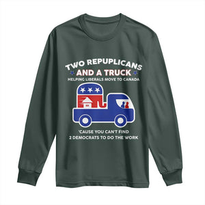 Two Republicans And A Truck Helping Liberals Move To Canada Long Sleeve Shirt Funny Elephant Red White and Blue Sarcastic Political