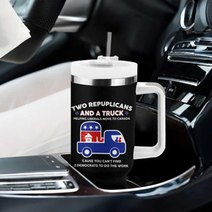 Two Republicans And A Truck Helping Liberals Move To Canada Tumbler With Handle Funny Elephant Red White and Blue Sarcastic Political TS02 Print Your Wear