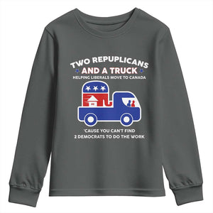 Two Republicans And A Truck Helping Liberals Move To Canada Youth Sweatshirt Funny Elephant Red White and Blue Sarcastic Political
