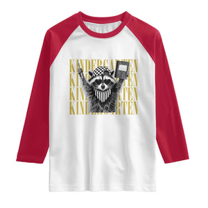 Cool Kindergarten Raccoon Back to School Raglan Shirt First Day of School Funny Kids Gift