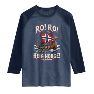 Funny Heia Norge Soccer Viking Row Raglan Shirt Ro Ro Norway Football Fans Norwegian Pride TS02 Heather Denim Navy Print Your Wear