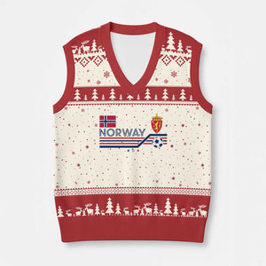 Classic Norway Football Emblem Graphic V-Neck Knit Sweater Vest Retro Norwegian Flag Coat of Arms Norge Soccer Fans TS02 Beige Red Print Your Wear