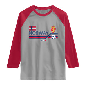 Classic Norway Football Emblem Graphic Raglan Shirt Retro Norwegian Flag Coat of Arms Norge Soccer Fans TS02 Sport Gray Red Print Your Wear