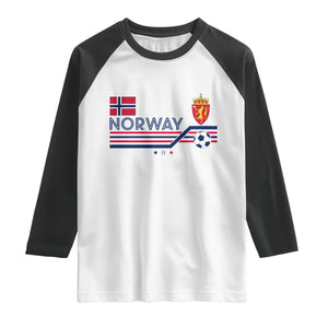 Classic Norway Football Emblem Graphic Raglan Shirt Retro Norwegian Flag Coat of Arms Norge Soccer Fans TS02 White Black Print Your Wear