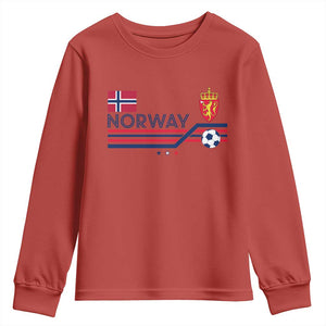 Classic Norway Football Emblem Graphic Youth Sweatshirt Retro Norwegian Flag Coat of Arms Norge Soccer Fans TS02 Red Print Your Wear