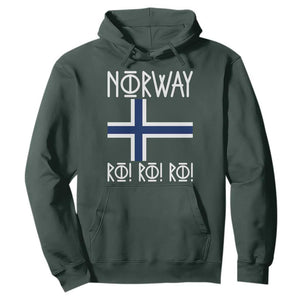 Norway Flag Ro Ro Ro Norse Rune Typography Graphic Hoodie Norge Football Fans Norwegian Pride TS02 Dark Forest Green Print Your Wear