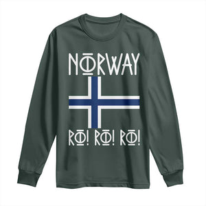 Norway Flag Ro Ro Ro Norse Rune Typography Graphic Long Sleeve Shirt Norge Football Fans Norwegian Pride TS02 Dark Forest Green Print Your Wear
