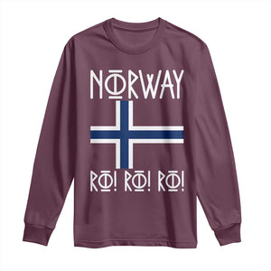 Norway Flag Ro Ro Ro Norse Rune Typography Graphic Long Sleeve Shirt Norge Football Fans Norwegian Pride TS02 Maroon Print Your Wear