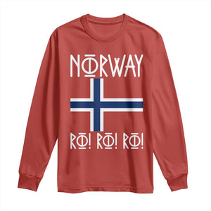 Norway Flag Ro Ro Ro Norse Rune Typography Graphic Long Sleeve Shirt Norge Football Fans Norwegian Pride TS02 Red Print Your Wear
