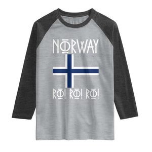 Norway Flag Ro Ro Ro Norse Rune Typography Graphic Raglan Shirt Norge Football Fans Norwegian Pride TS02 Heather Gray Heather Charcoal Print Your Wear