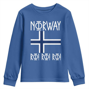 Norway Flag Ro Ro Ro Norse Rune Typography Graphic Youth Sweatshirt Norge Football Fans Norwegian Pride TS02 Royal Blue Print Your Wear