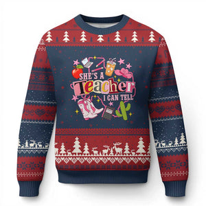 She is a Teacher I Can Tell School Aesthetic Ugly Christmas Sweater Retro Groovy Western Cowgirl Texas