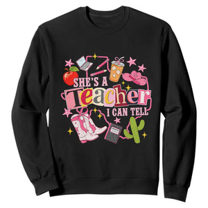 She is a Teacher I Can Tell School Aesthetic Sweatshirt Retro Groovy Western Cowgirl Texas