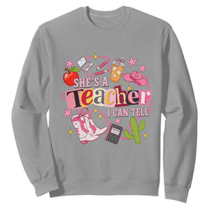 She is a Teacher I Can Tell School Aesthetic Sweatshirt Retro Groovy Western Cowgirl Texas