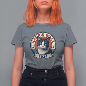 Harris Walz 2024 T Shirt For Women Funny Cat Election Kamala Harris Tim Waltz TS02 Charcoal Print Your Wear