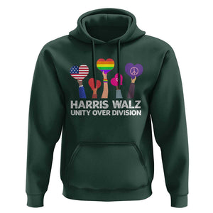 Harris Walz 2024 Hoodie Unity Over Division Kamala Tim Waltz TS02 Dark Forest Green Print Your Wear