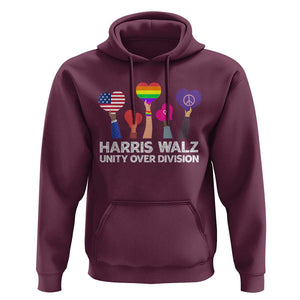 Harris Walz 2024 Hoodie Unity Over Division Kamala Tim Waltz TS02 Maroon Print Your Wear