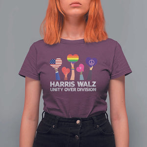 Harris Walz 2024 T Shirt For Women Unity Over Division Kamala Tim Waltz TS02 Maroon Print Your Wear